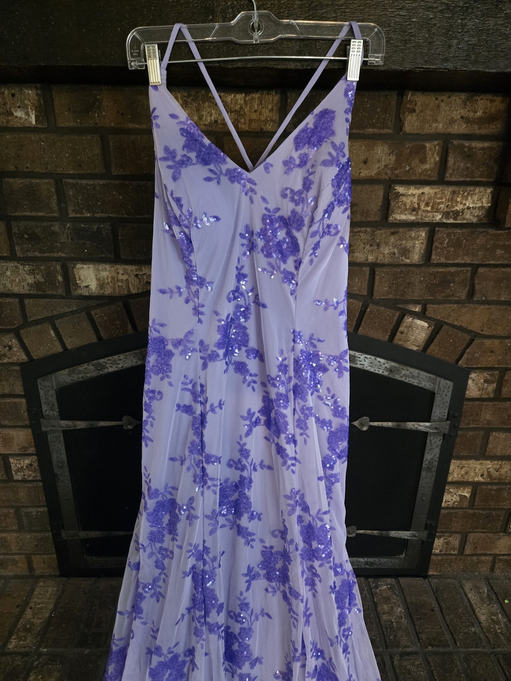 Lavender Sequin Floral Spaghetti-Strap Evening Dress - Picture 4 of 5